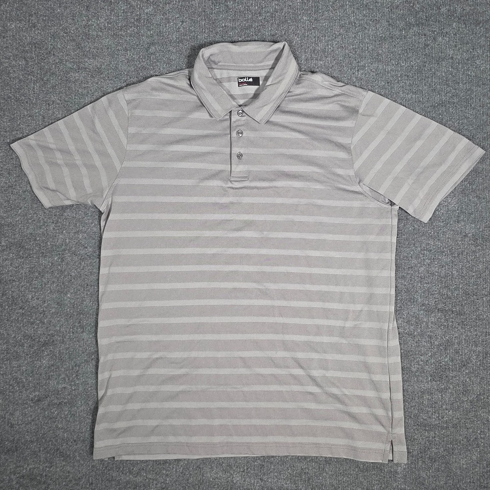 Bolle Mens Gray Striped Performance Polo Shirt XXL 1179911 Short Sleeve Golf